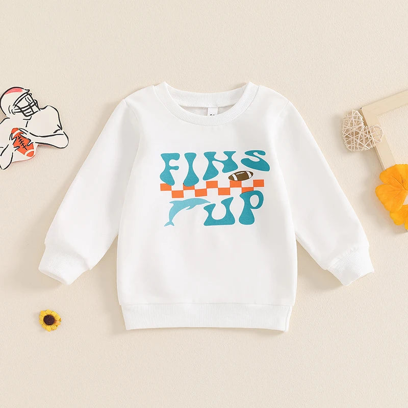 Toddler Kids Boys Girls Football San Francisco / In My Bird Gang Era / Fins Up Dolphin Letter Print Round Neck Long Sleeve Pullover Top