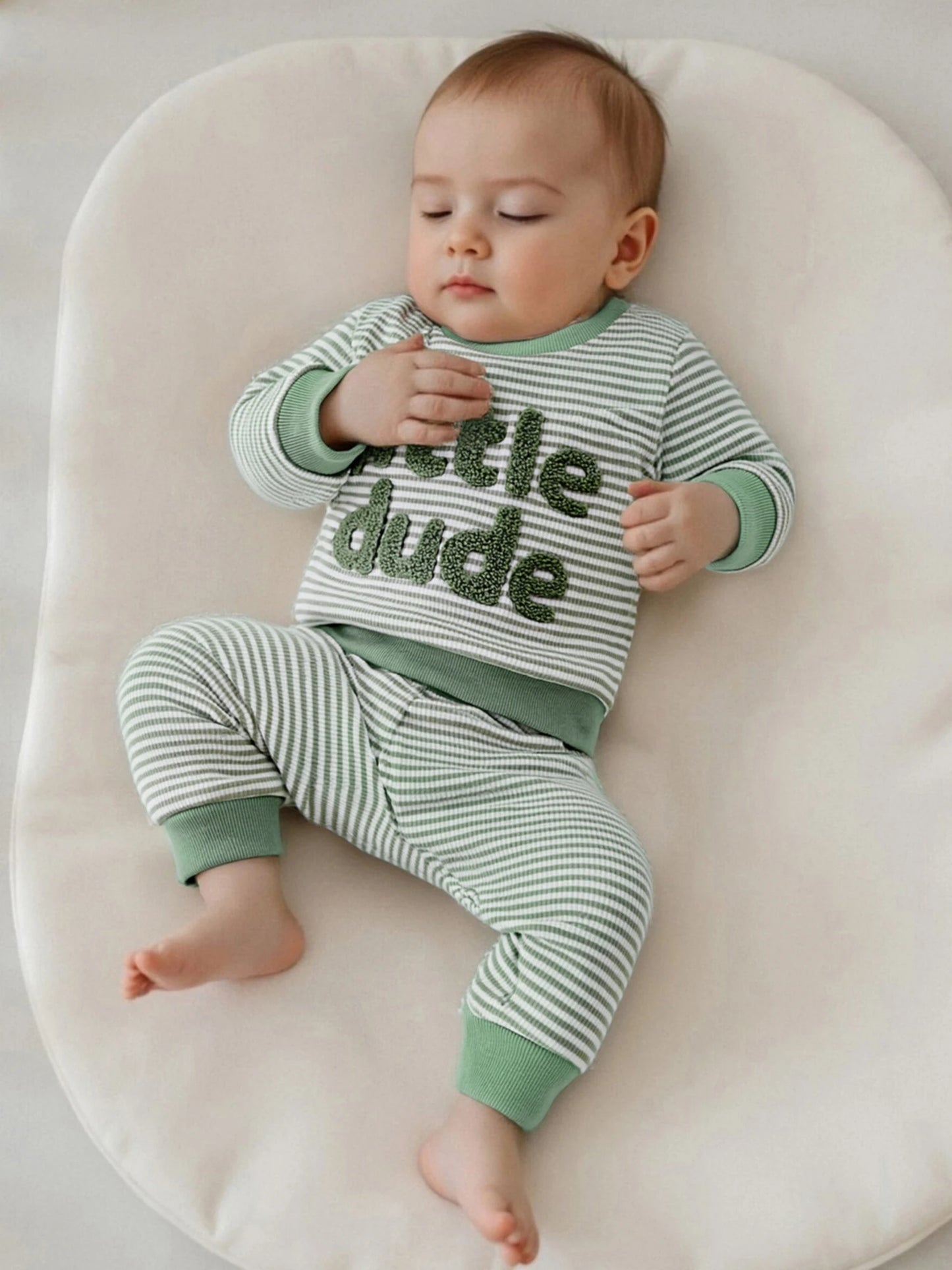 Baby Toddler Boys 2Pcs Little Dude Striped Jogger Set Long Sleeve Letters Embroidery Pullover Top with Pants Fall Outfits