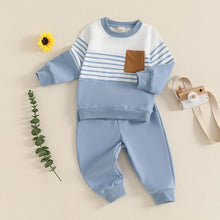 Load image into Gallery viewer, Baby Toddler Boys 2Pcs Outfit Long Sleeve Stripes Top with Elastic Waist Pants Fall Jogger Set
