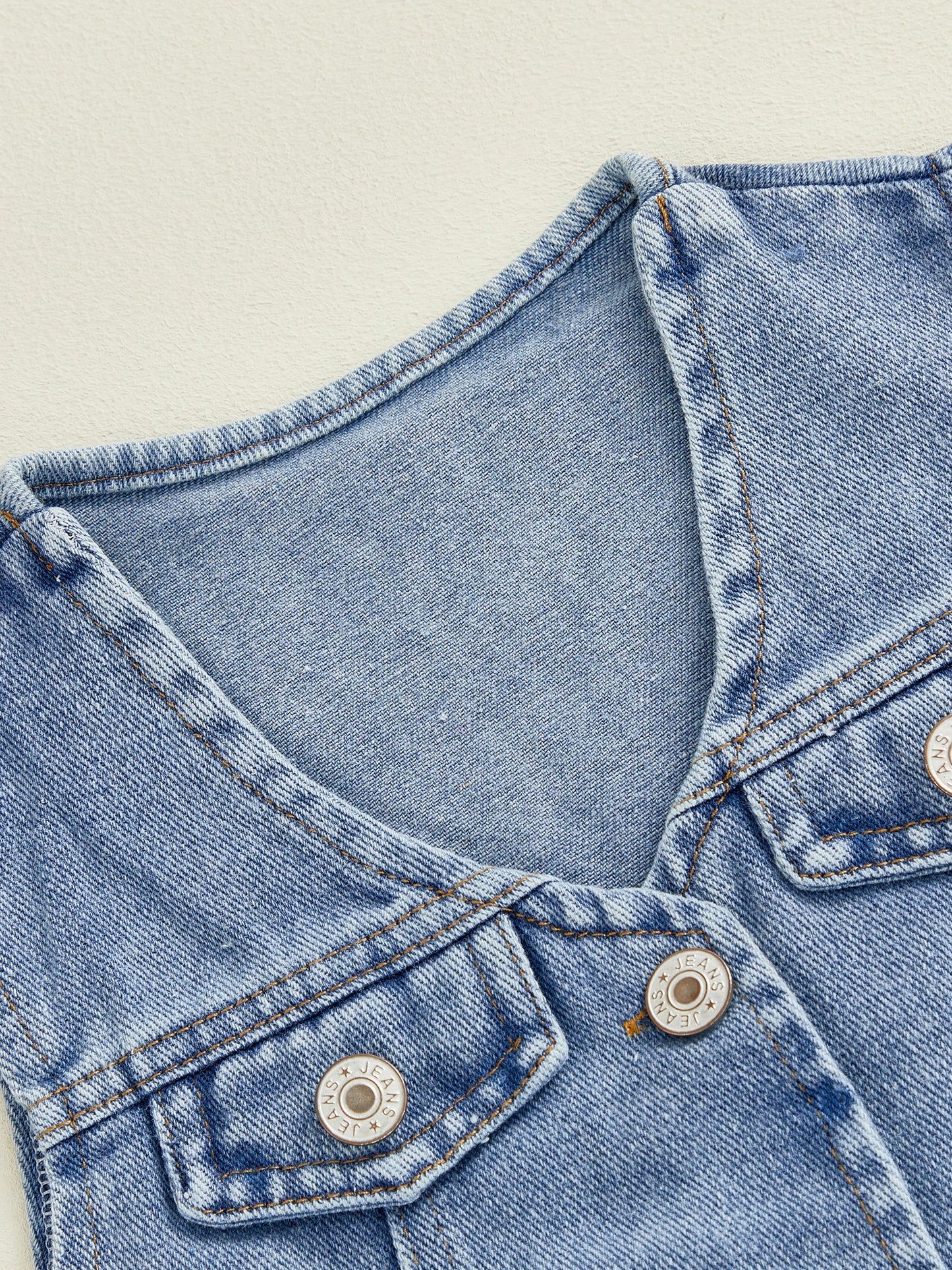 Toddler Kids Girls 2Pcs Denim Set Solid Color V-Neck Button Down Vest and Pleated Skirt 2 Piece Outfit