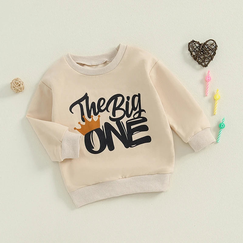 Baby Boy 1st Birthday Top The Big One Crown / One Fast Birthday Boy / Oh Fish Ally One Letter Print Long Sleeve Round Neck Pullover Loose Top