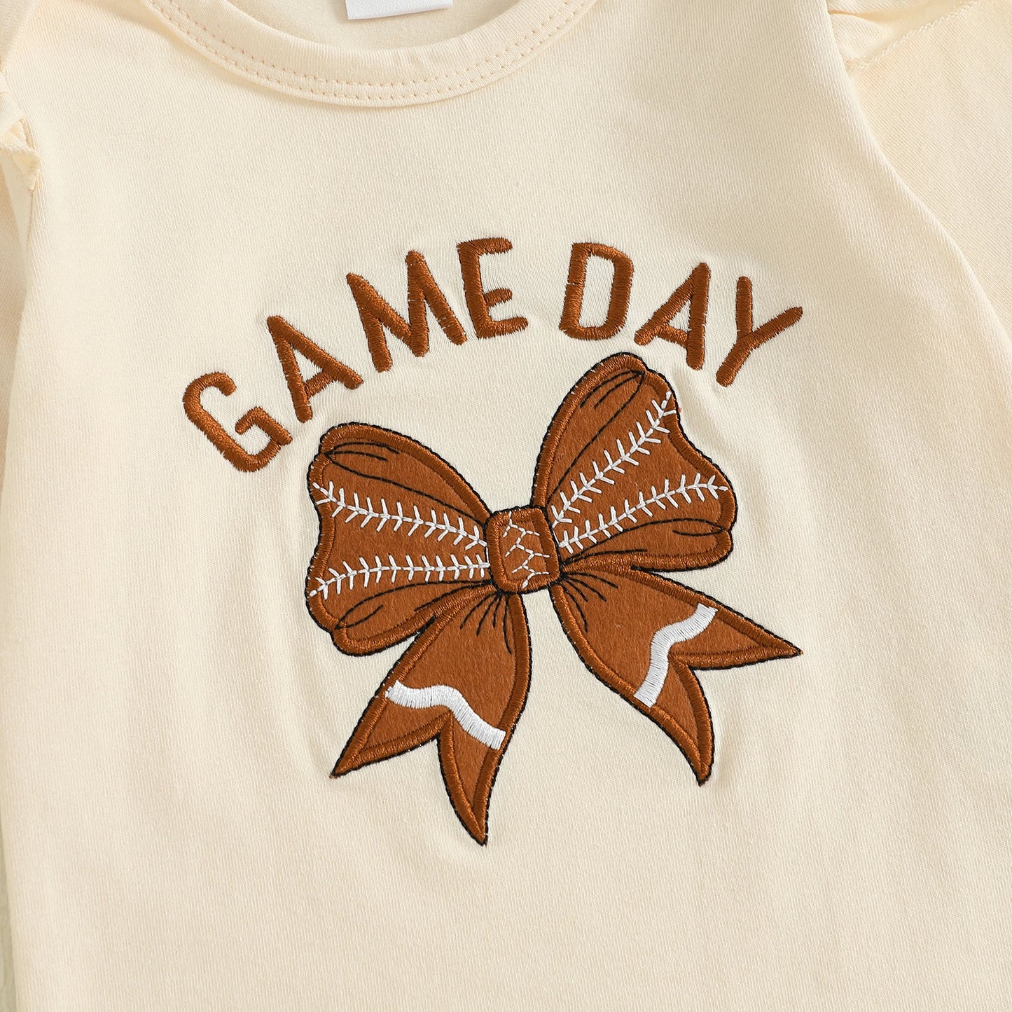 Baby Girls 3Pcs Game Day Fall Outfit Football Print Long Sleeves Romper and Elastic Flared Pants Headband Set Cute Clothes