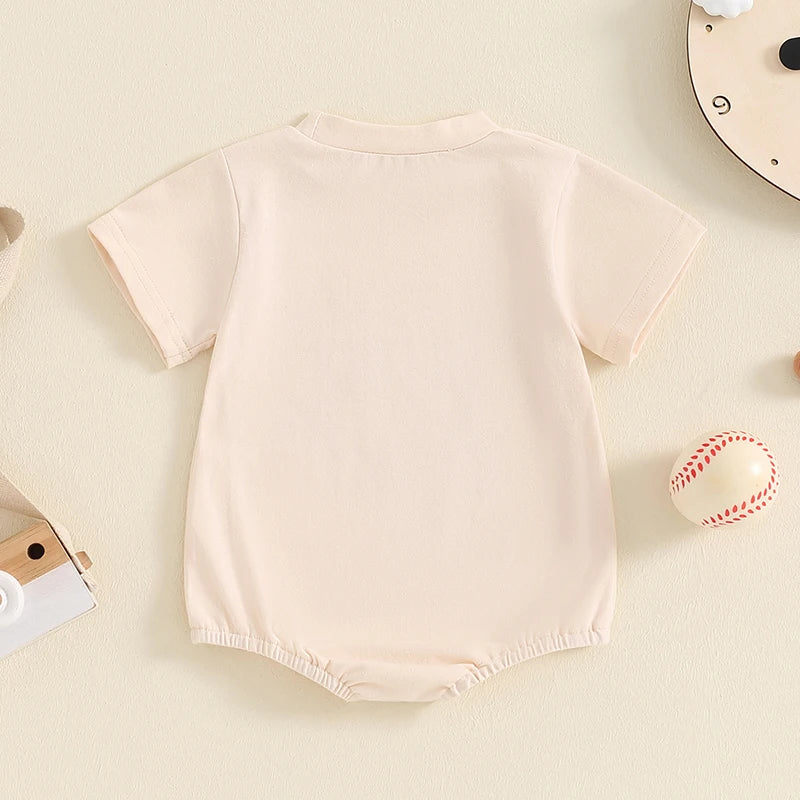 Baby Boys Girls Softball Mini Letter Baseball Print Romper Short Sleeve Round Neck Jumpsuit