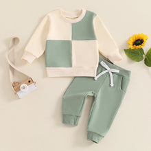 Load image into Gallery viewer, Baby Toddler Boys 2Pcs Fall Outfit Long Sleeve Contrast Color Crewneck Top + Solid Pants Set
