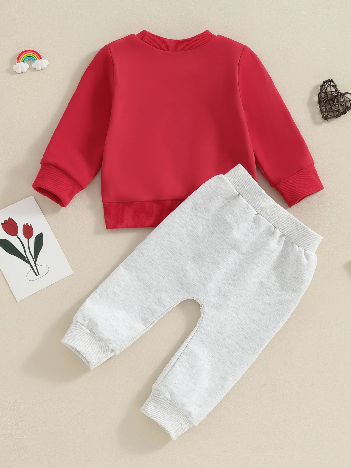 Toddler Baby Kids Boys 2Pcs Valentine's Day Clothes Long Sleeve Pullover Crewneck Lover Boy Top Pants Outfit Set