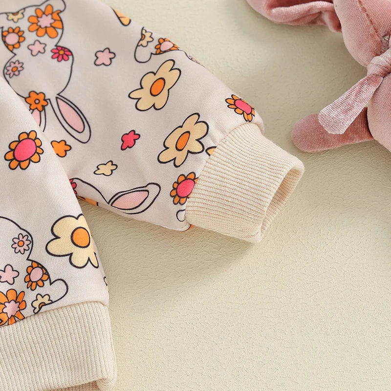 Baby Toddler Boy Girl 2Pcs Easter Outfit Long Sleeve Bunny Rabbit Carrot Print Top with Jogger Pants Set