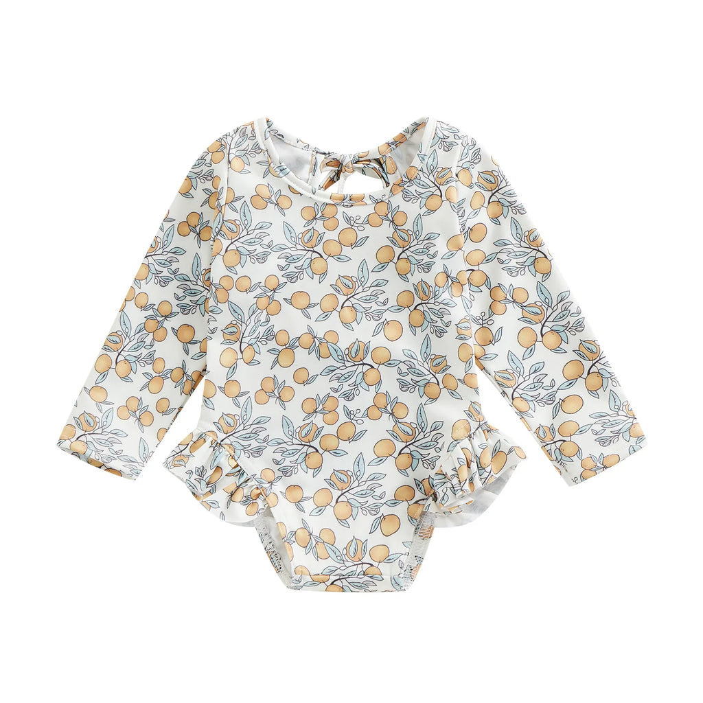 Baby Girl Floral Print Backless Bathing Suit