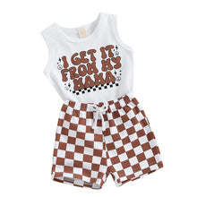 Load image into Gallery viewer, Baby Toddler Boy Girl 2Pcs Outfits I Get It From My Mama Letter Print Sleeveless Tank Top and Checkerboard Shorts Set Clothes
