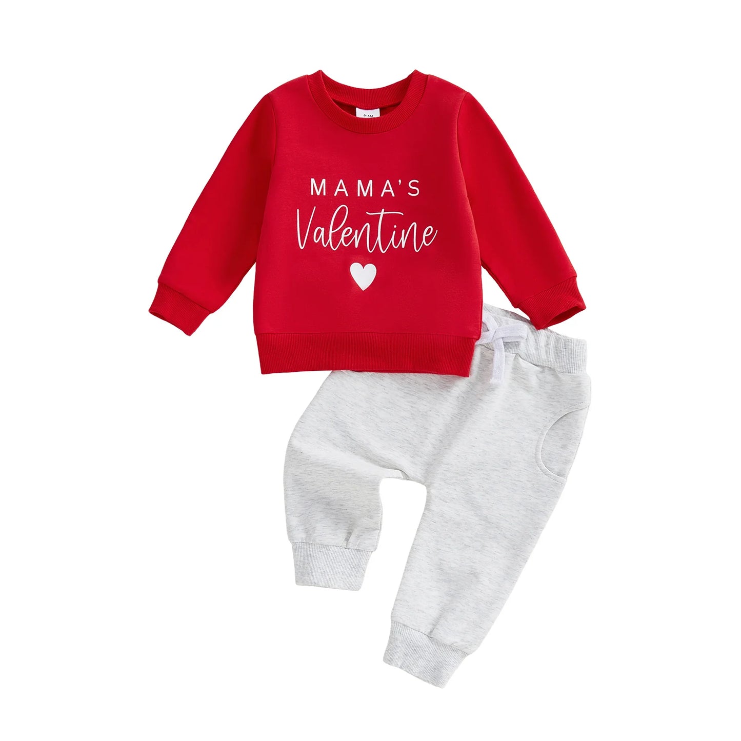 Baby Toddler Girls Boys 2Pcs Valentines Day Outfit Daddy's / Mama's Valentine Heart Letter Long Sleeve Top and Solid Joggers 2 Piece Jogger Set
