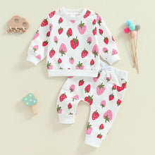 Load image into Gallery viewer, Baby Toddler Girls 2Pcs Outfit Strawberry Print Long Sleeve Crew Neck Top with Elastic Waist Pants Fall Set
