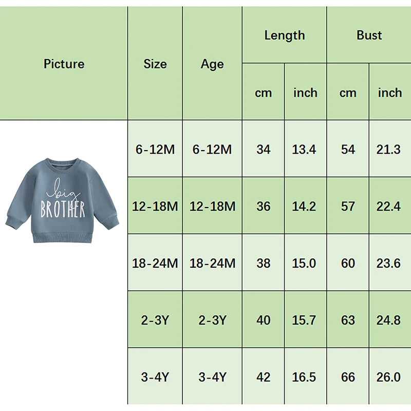 Baby Toddler Boys Big Brother Letter Print Long Sleeve Pullover Autumn Top