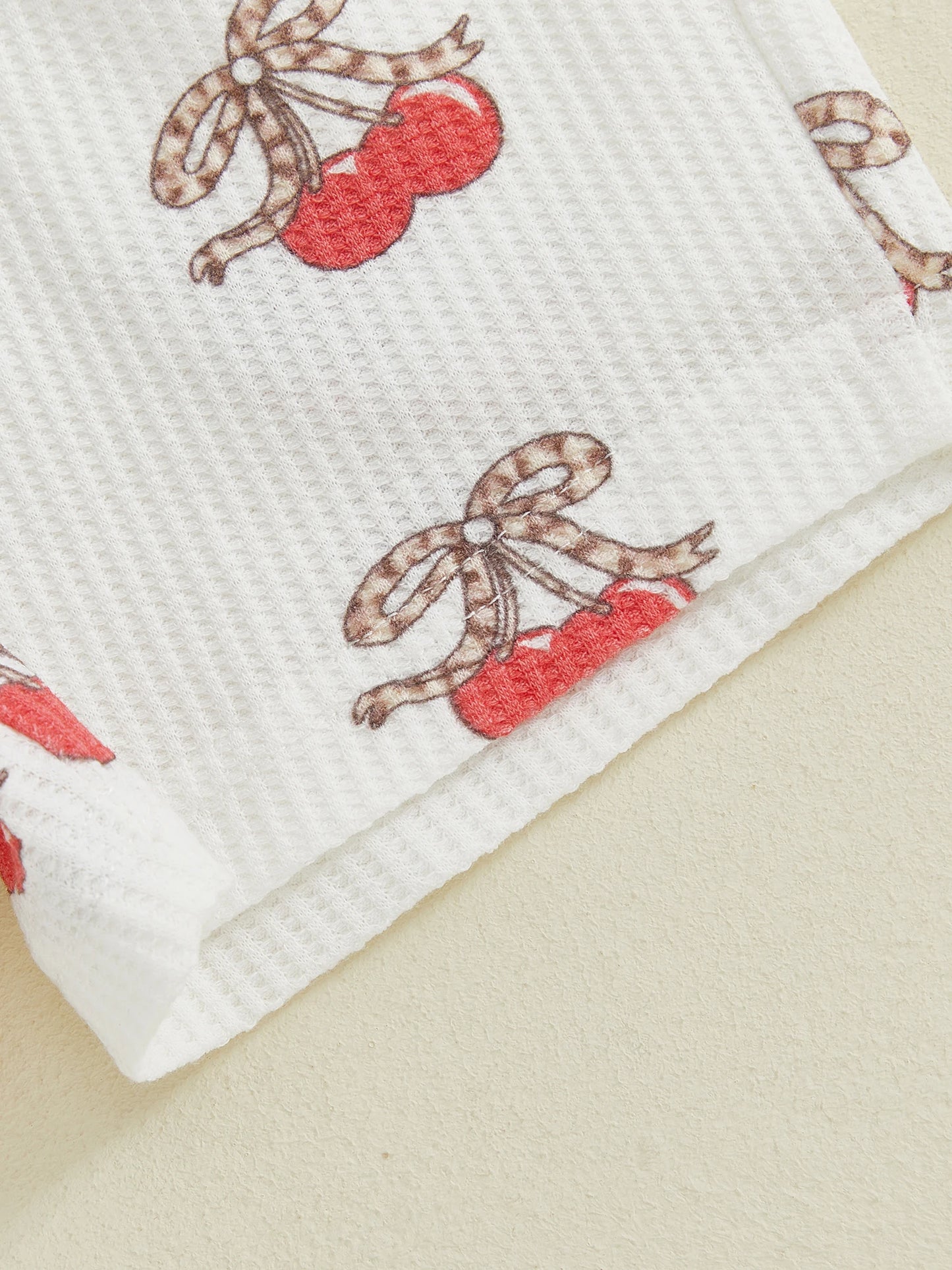 Baby Toddler Girls 2Pcs Outfits Fashionable Bow Cherry Print Short Sleeve Round Neck Top and Shorts Set