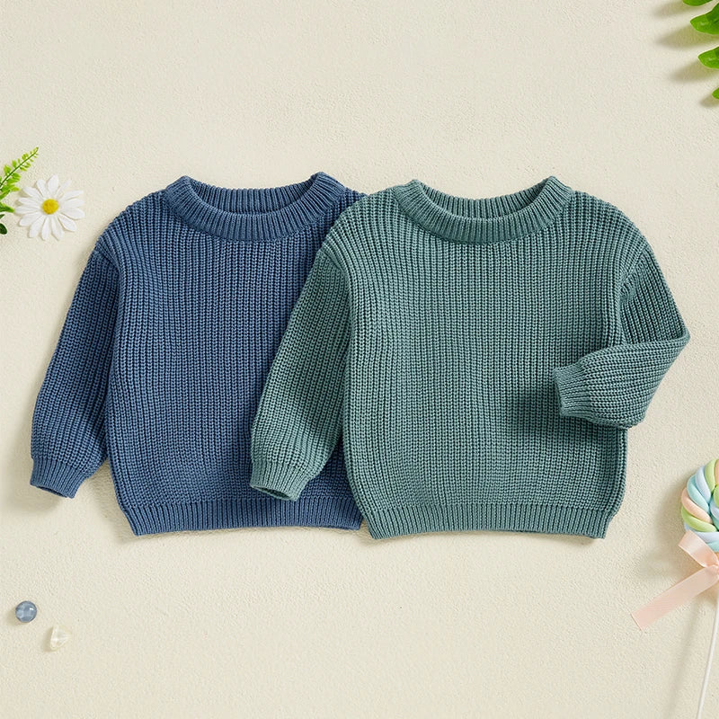 Baby Toddler Girls Boys Sweaters Knitting Pullovers Tops Solid Color Basic Cotton Long Sleeve Sweater Top