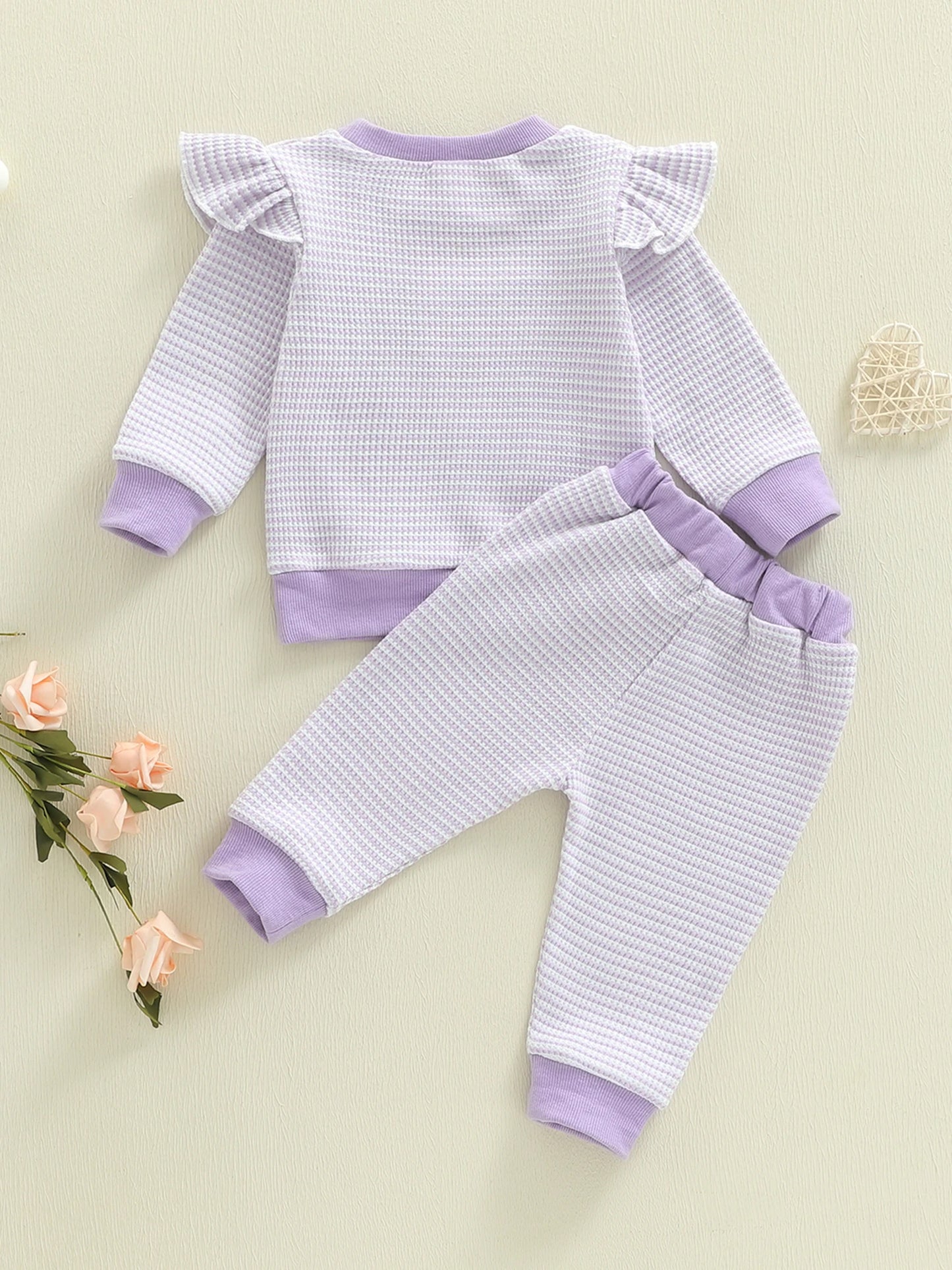 Baby Toddler Girl 2Pcs Auntie's Little Bestie Outfits Long Sleeve Letter Top Elastic Waist Pants Set Clothes