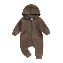 Load image into Gallery viewer, Baby Toddler Girls Boys Autumn Hooded Jumpsuit Solid Color Long Sleeve Zipper Closure Casual Romper
