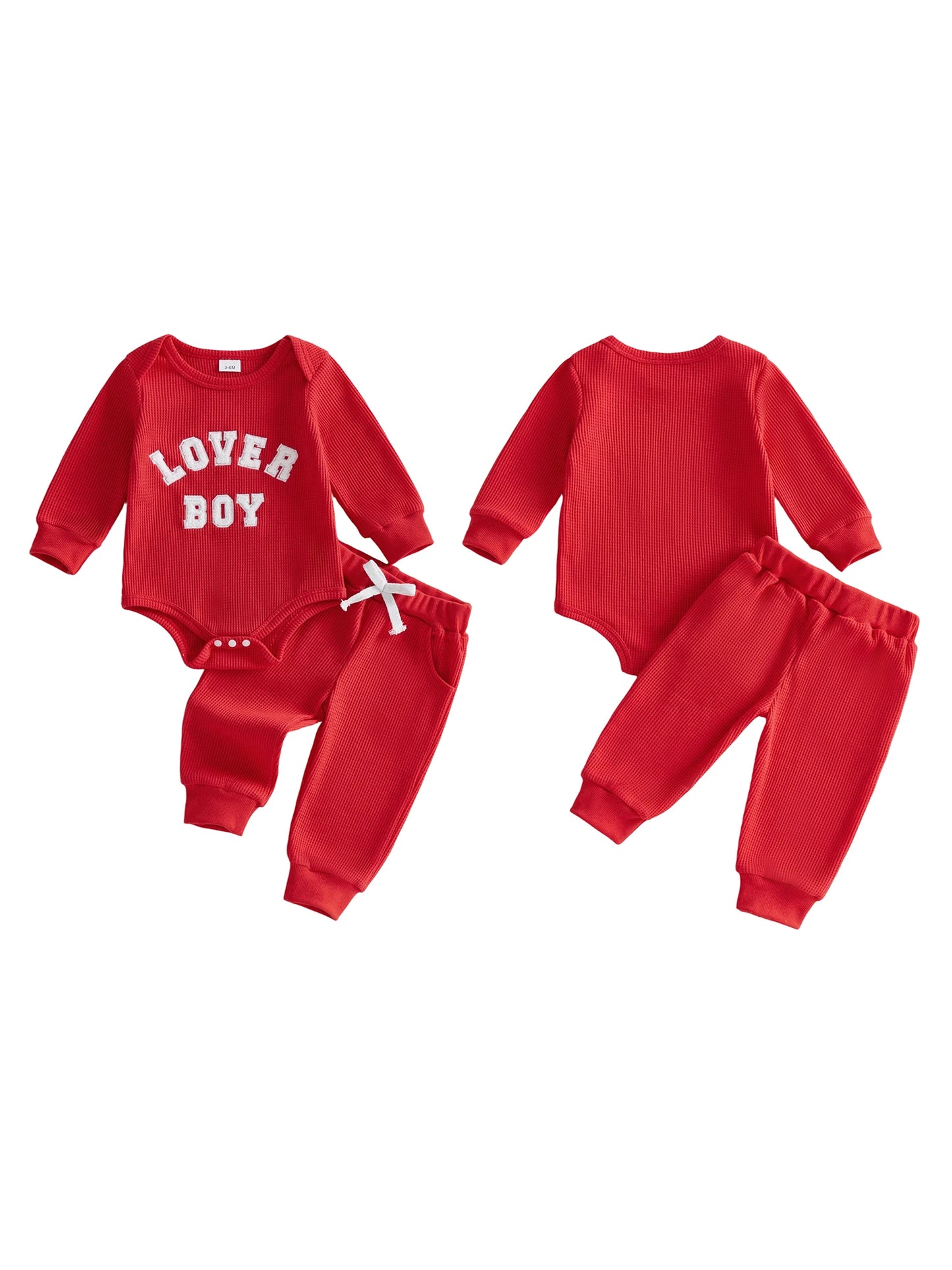 Baby Boys 2Pcs Lover Boy Valentine's Day Outfit Long Sleeve Crew Neck Letter Embroidery Romper Drawstring Jogger Pants Set