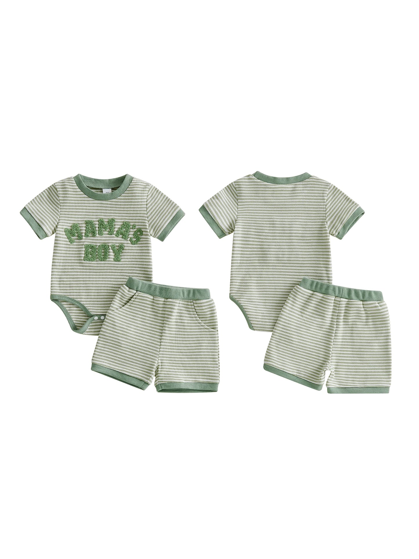 Baby Boy 2Pcs Mama's Boy Summer Set Striped Letter Embroidery Short Sleeve Romper and Shorts 2 Piece Outfit