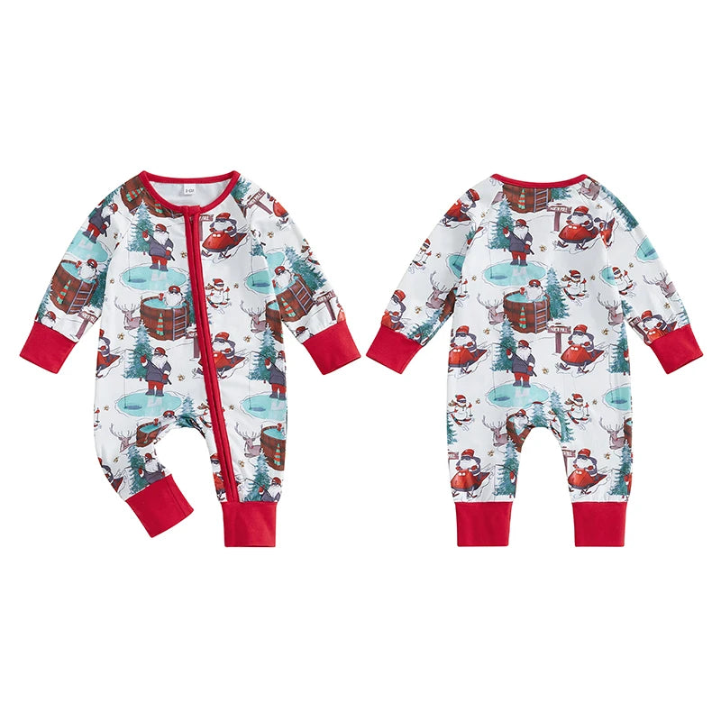 Baby Toddler Girls Boys Rompers Christmas Clothes Santa Print Long Sleeve Jumpsuit