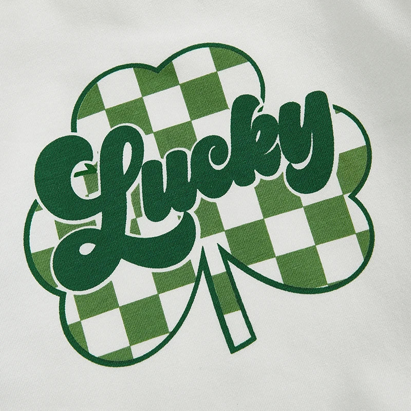 Baby Toddler Boys 2Pcs Lucky St. Patrick's Day Outfit Letter Checkered Long Sleeve Crewneck Top and Pants Jogger Set