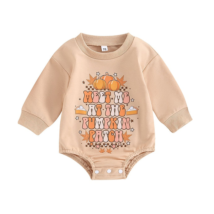 Baby Boy Girl Halloween Clothes Meet Me at the Pumpkin Patch Pumpkin Print Bodysuit Jumpsuit Romper