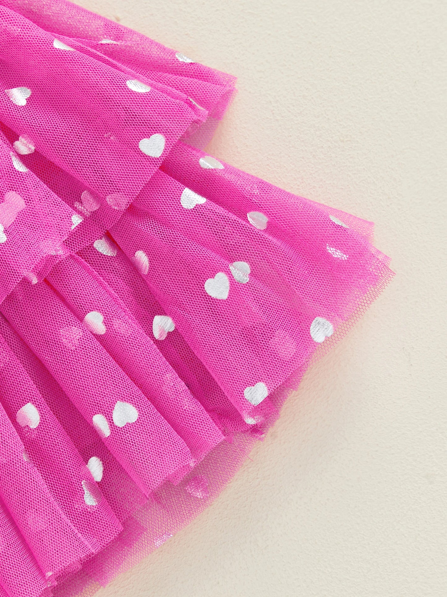 Baby Toddler Girls 2Pcs Outfit Long Sleeve Crew Neck Heart Embroidery Top and Tiered Tulle Skirt Set