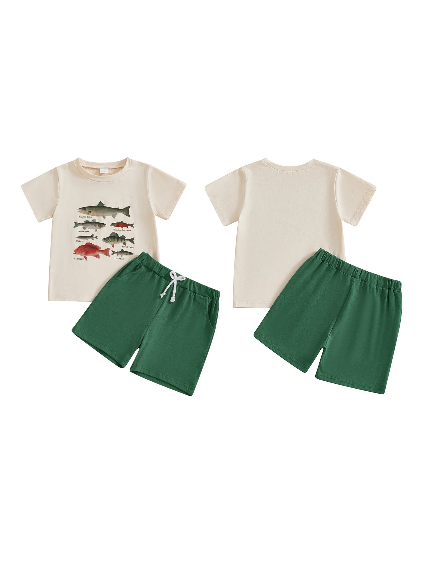 Baby Toddler Boy 2Pcs Outfit Fish Chicken Short Sleeve T-Shirt Top and Solid Shorts 2 Piece Set