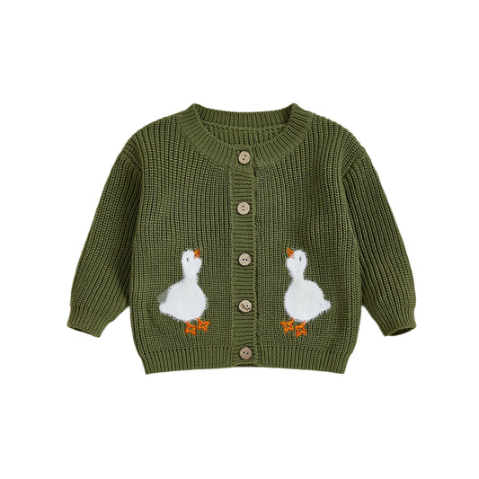 Baby Toddler Boys Girls Fall Knit Cardigan Long Sleeve Button Down Goose Embroidery Warm Winter Sweater Clothes