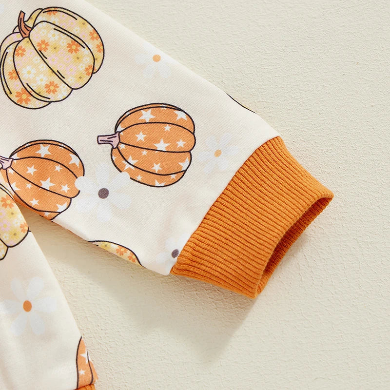 Baby Toddler Girls Boys 2Pcs Fall Set Pumpkin Print Long Sleeve Round Neck Top Long Pants Outfit