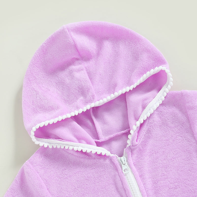 Toddler Kids Girls Swimwear Cover Up Dress Short Sleeve Zip Up Ruffles Solid Beach Dress for Kids