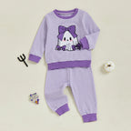 Baby Toddler Girls 2Pcs Pants Set Embroidery Ghost Long Sleeve Top with Striped Jogger Pants Halloween Clothes