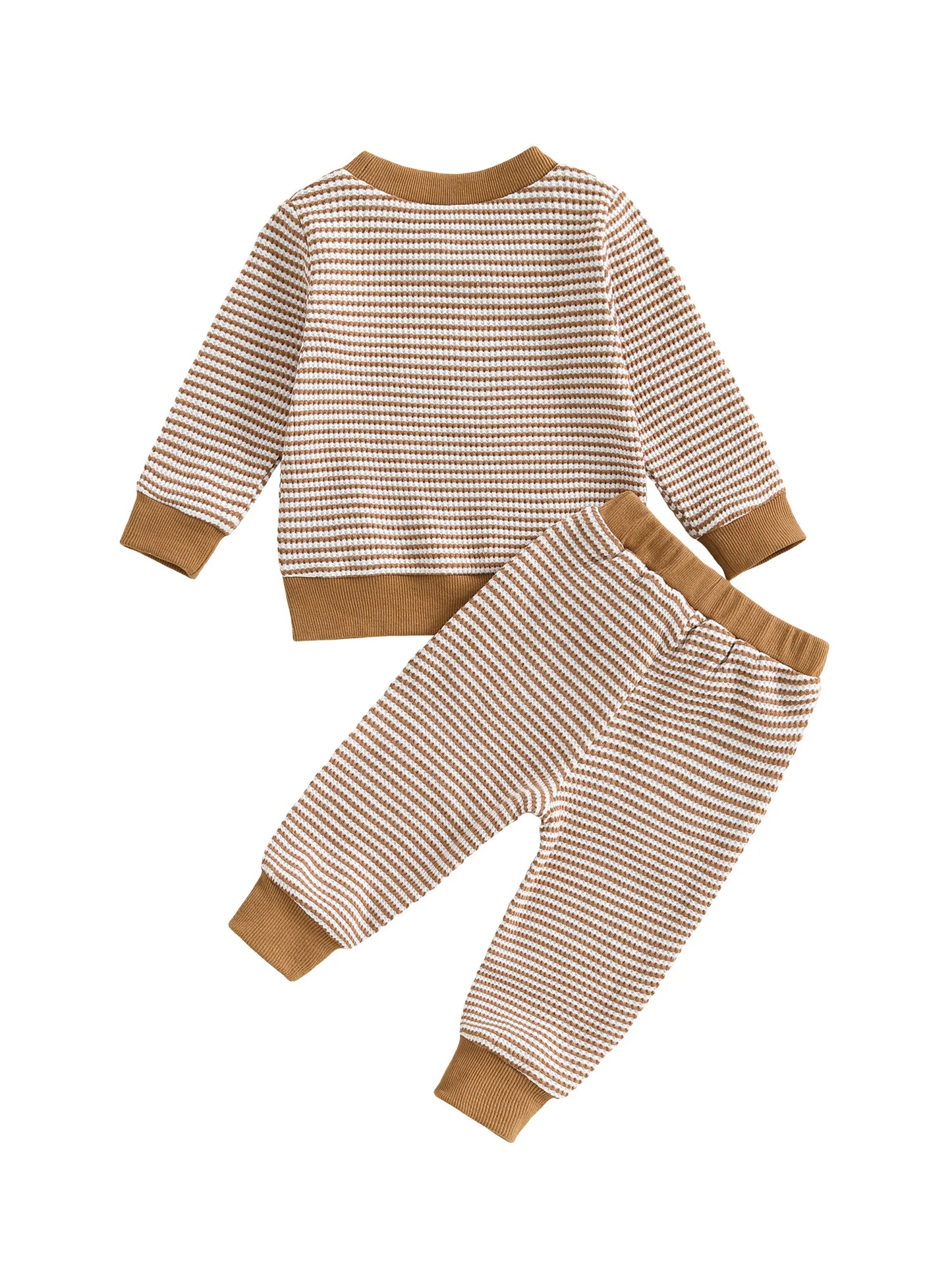 Baby Toddler Girls Boys 2Pcs Thanksgiving Outfits Turkey Embroidery Striped Long Sleeve Top and Elastic Pants Jogger Set