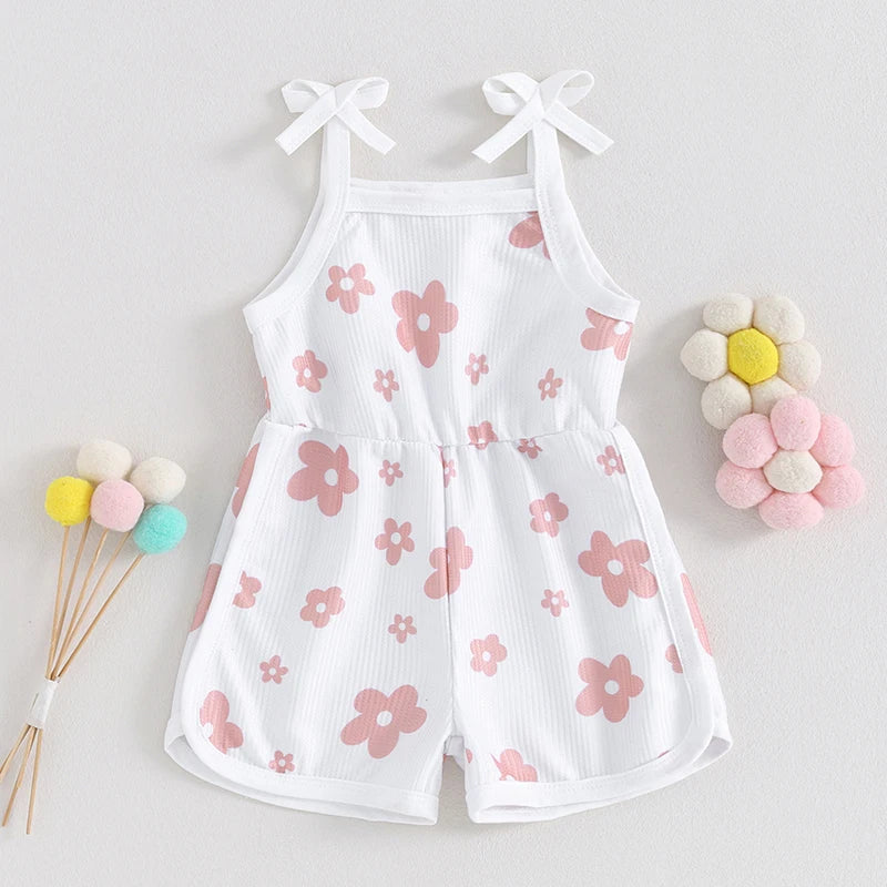 Toddler Baby Girl Romper Sleeveless Tank Top Flower Print Spaghetti Strap Jumpsuit Shorts Summer Clothes