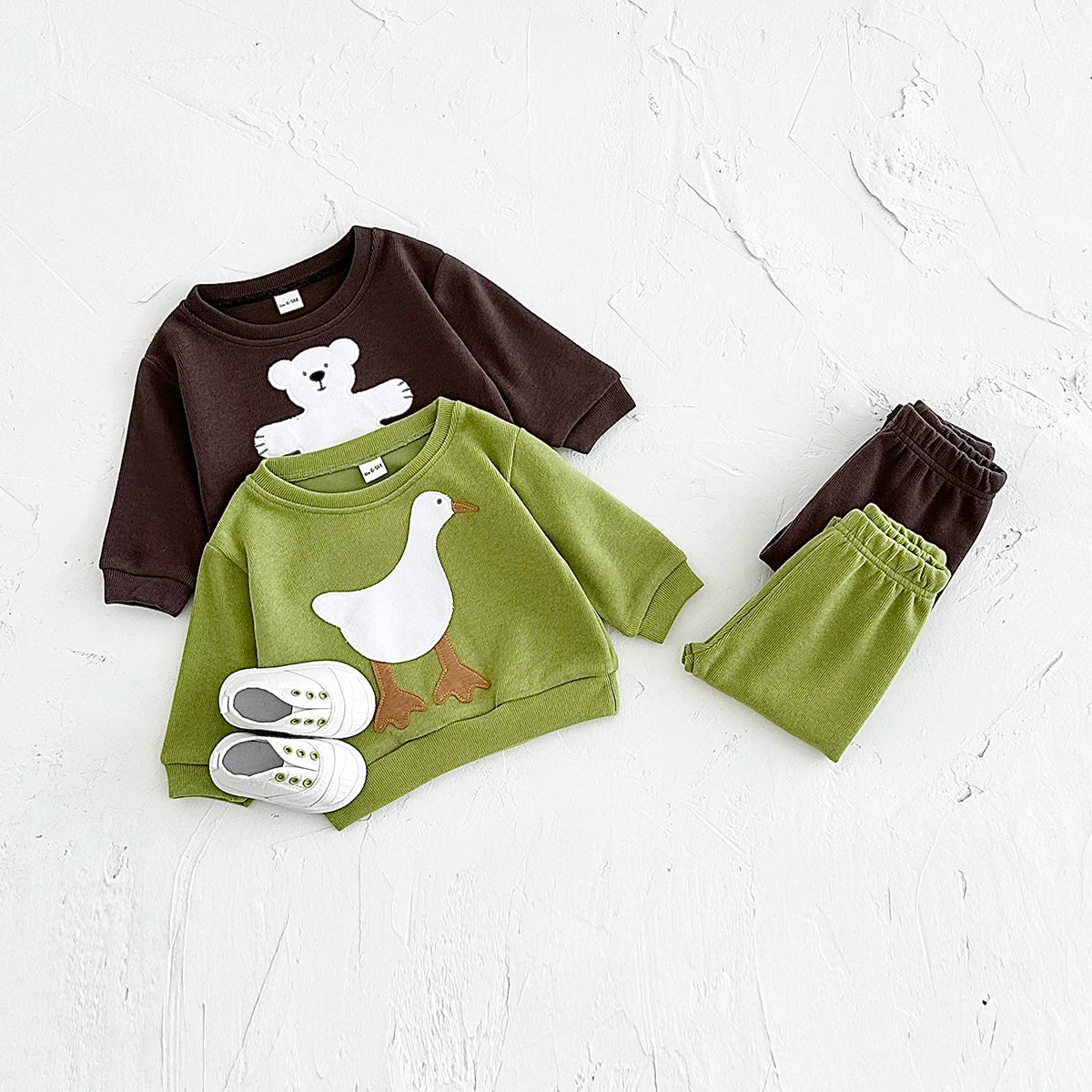 Baby Toddler Boys Girls 2Pcs Cotton Jogger Set Animal Goose Bear Pullover Crewneck Top + Pants Outfit