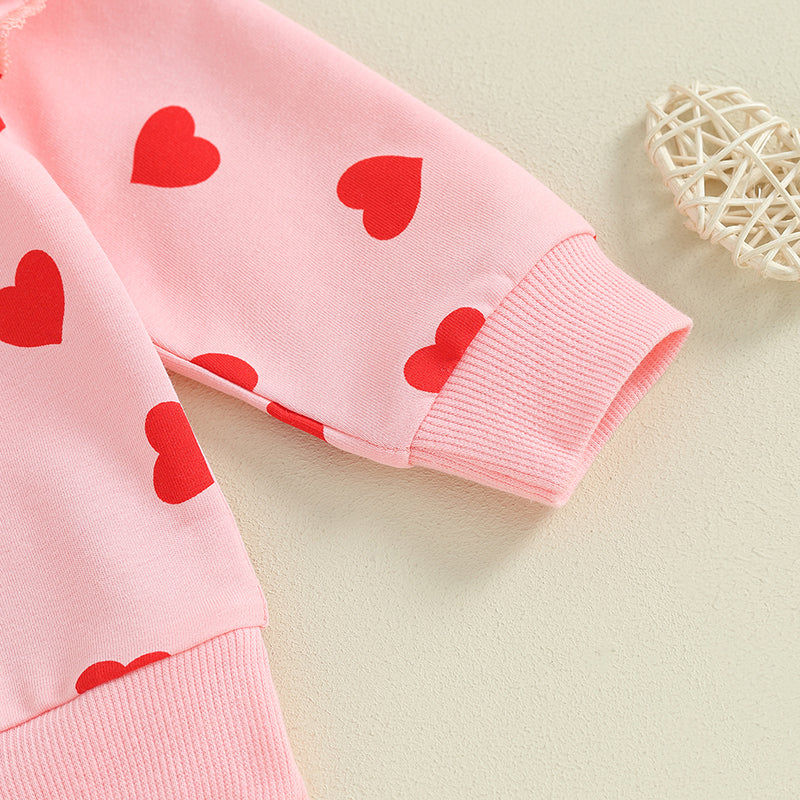 Baby Toddler Girls 3Pcs Valentine's Day Set Long Sleeve Heart Print Top Jogger Pants Headband Set