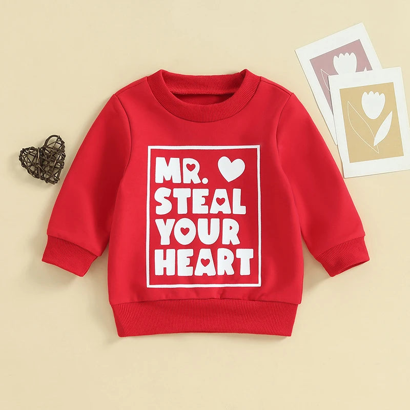 Toddler Baby Girl Boy Valentine's Day Letter Mr. Steal Your Heart / Mama Is My Valentine Print Crewneck Top Pullover