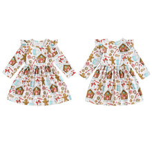 Load image into Gallery viewer, Toddler Kids Girls Long Sleeve Dress Christmas Gingerbread Print Ruffle A-Line Dress
