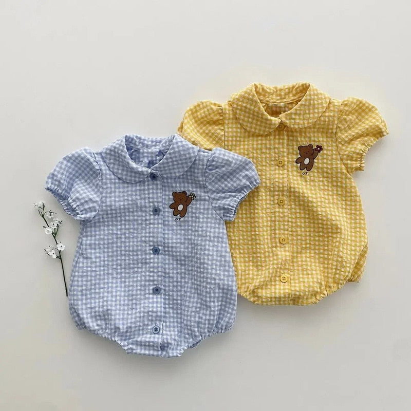 Puff Sleeve Embroidery One Piece Girl Bodysuit Romper