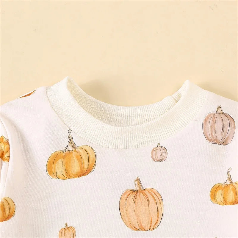 Baby Toddler Girls 3Pcs Halloween Outfit Pumpkin Print Long Sleeve Top Long Pants Headband Fall Set