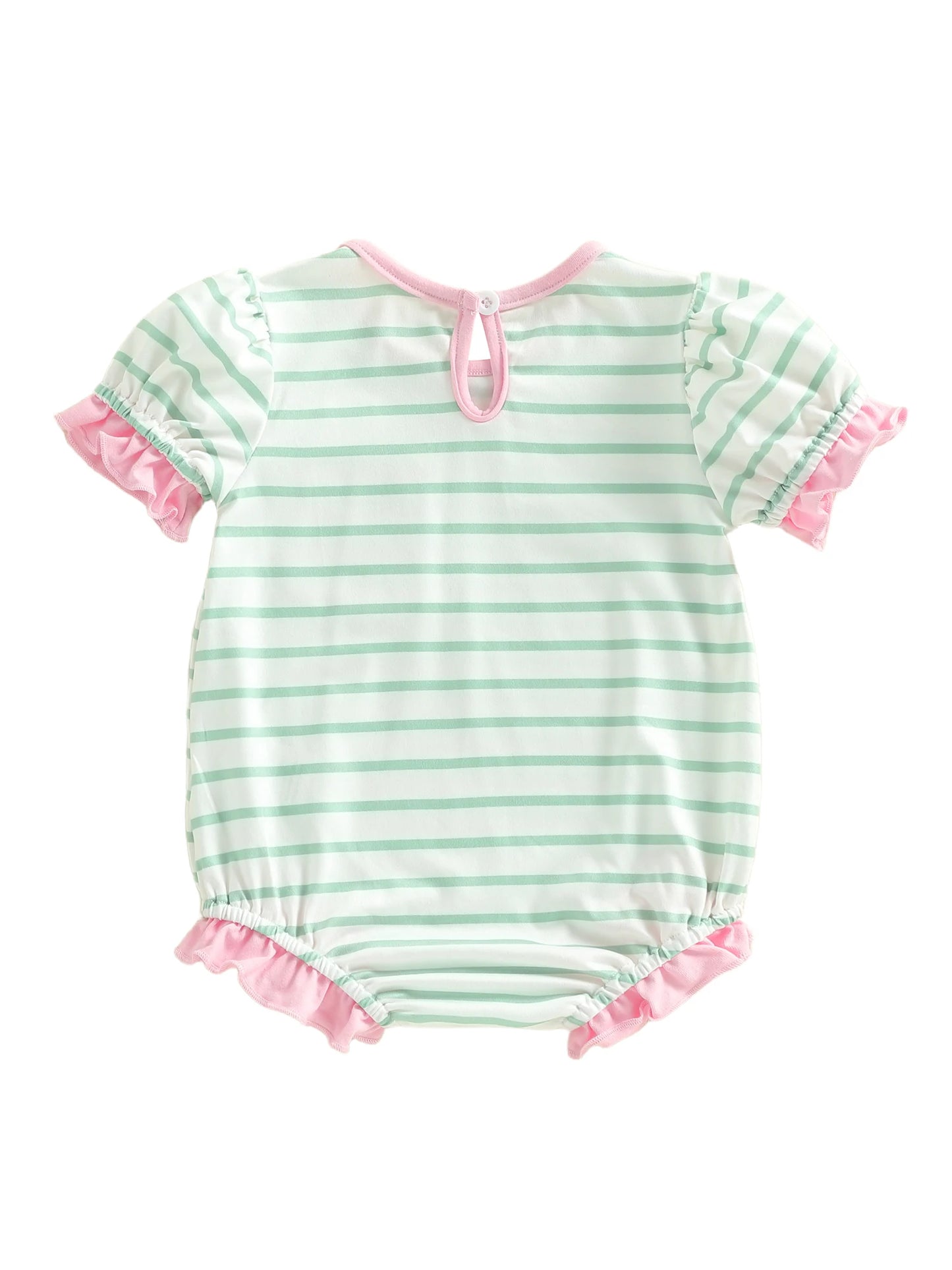 Baby Girl Striped Romper Ruffle Trim Short Sleeve Crewneck Jumpsuit Casual Summer Spring Clothes