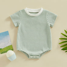 Load image into Gallery viewer, Baby Boys Girls Summer Romper Round Neck Short Sleeve Striped Waffle Jumpsuit Casual Bodysuits Clothes
