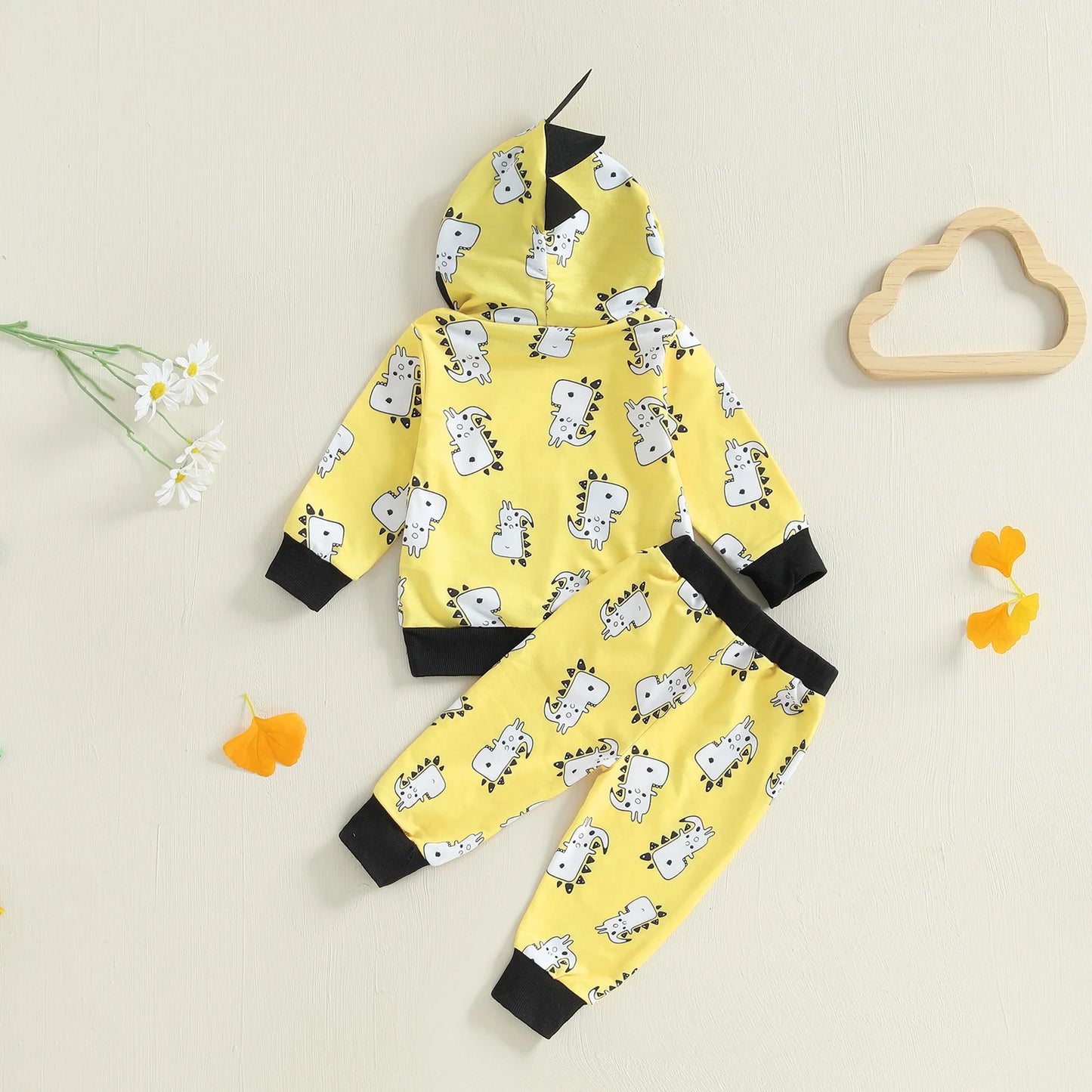 Baby Toddler Boy 2Pcs Fall Outfits Long Sleeve Animal Dinosaur Lemur Hoodies + Elastic Waist Stripe Pants 2Pcs Jogger Set