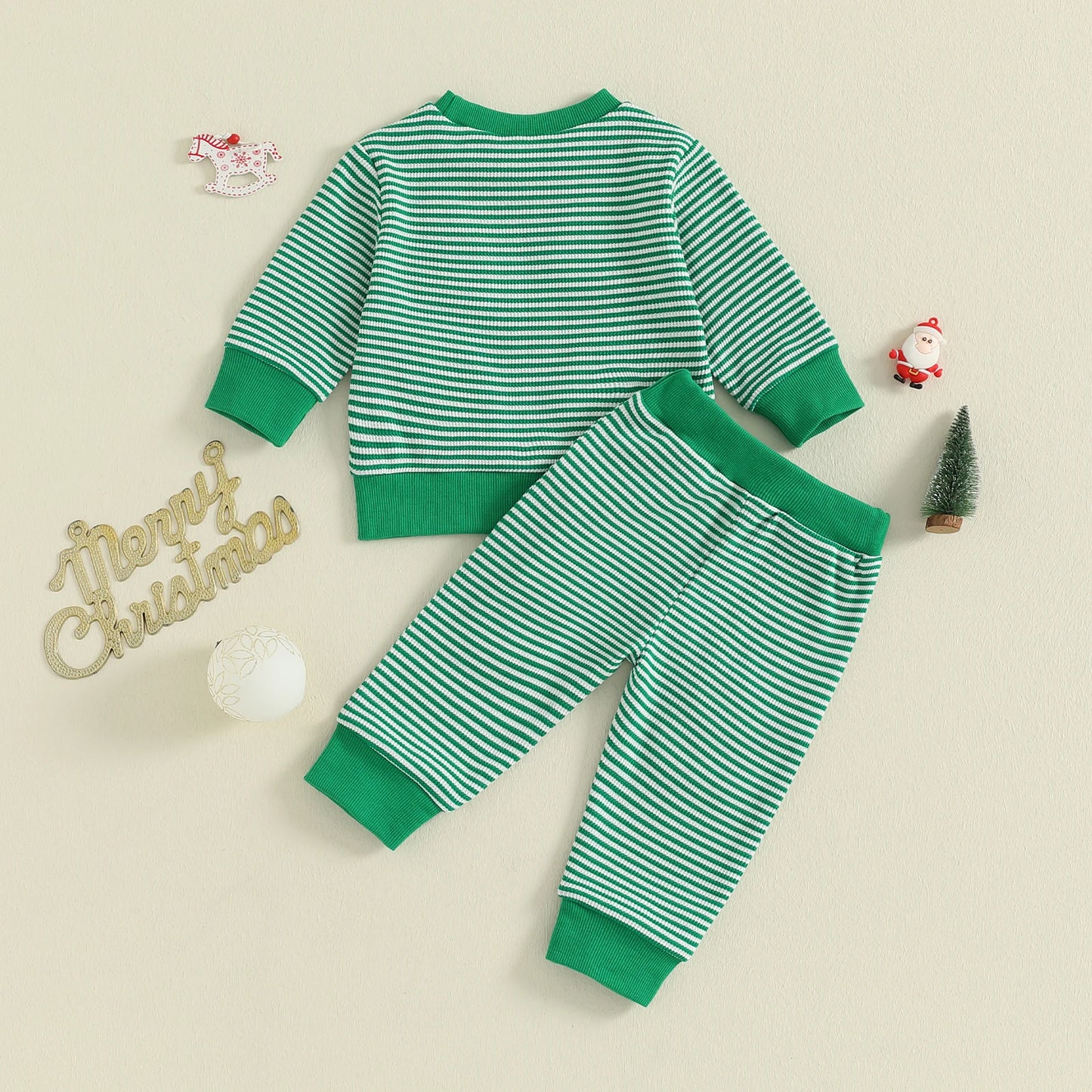 Baby Toddler Boys 2Pcs Christmas Outfits Long Sleeve Stripes Print Top and Pants Jogger Set Winter Clothes