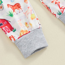 Load image into Gallery viewer, Baby Boys 3Pcs Daddy Let Me Drive Letter Print Short Sleeve Romper Farm Barn Tractor Print Long Pants Hat Outfit Set
