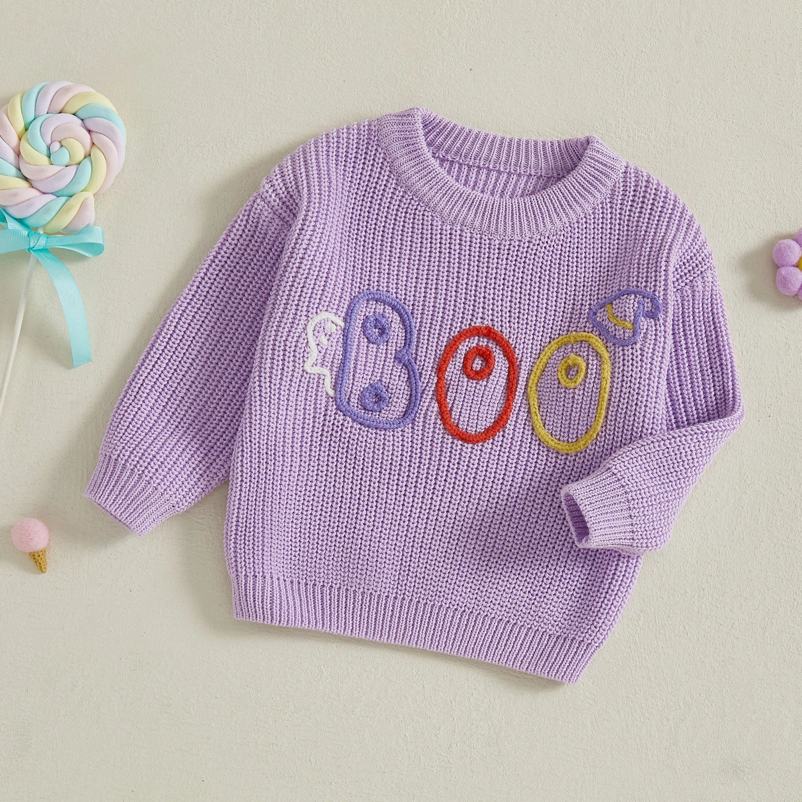 Baby Toddler Girls Boys Sweater Halloween Clothes Letter Boo Ghost Embroidery Long Sleeve Pullover Fall Top