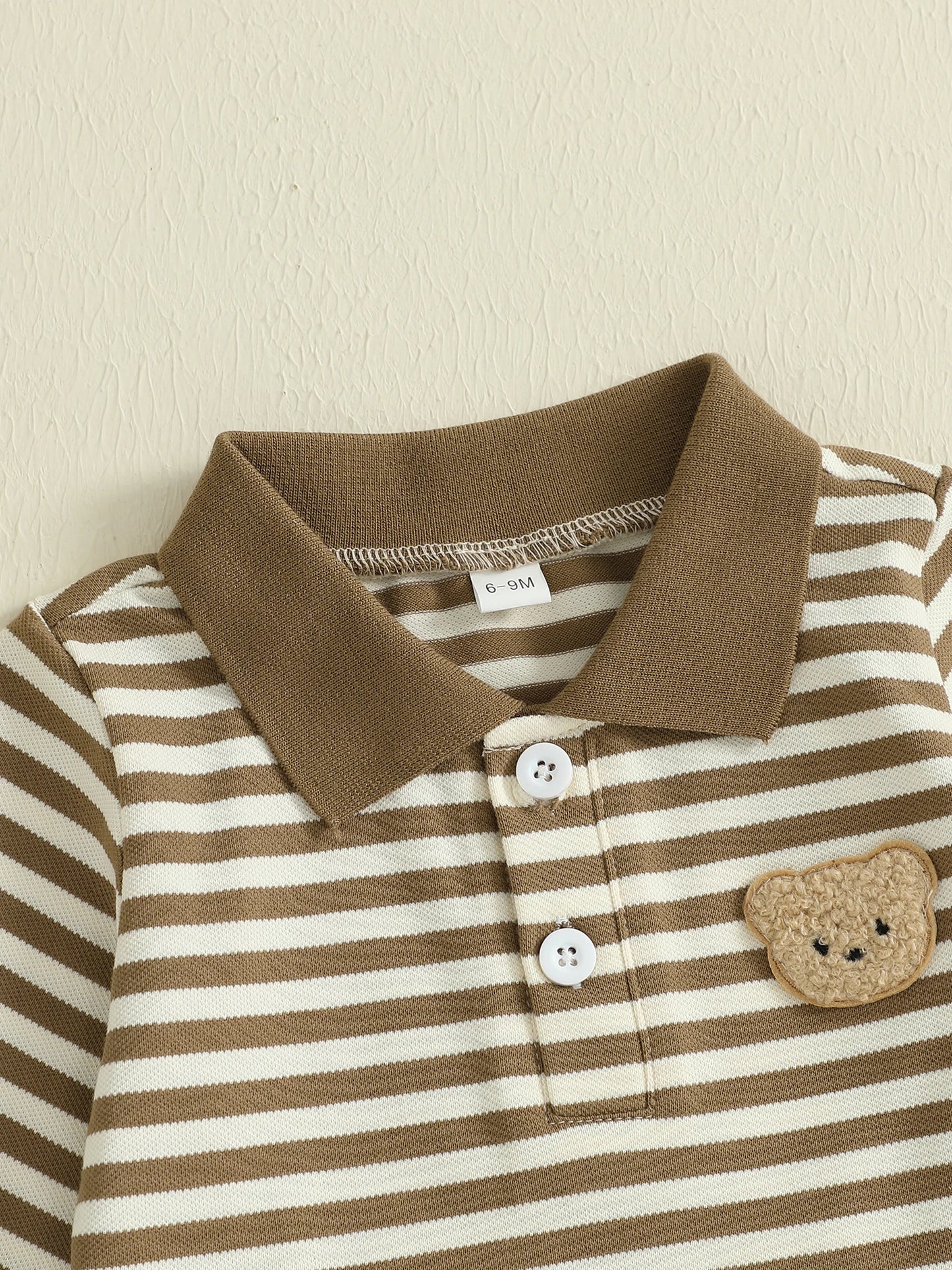 Baby Toddler Boys 2Pcs Fall Long Sleeve Lapel Bear Embroidery Striped Top Pants Sets