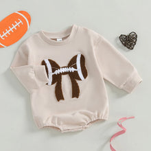 Load image into Gallery viewer, Baby Girl Bubble Romper Long Sleeve Crew Neck Bow Football Print Fall Jumpsuit
