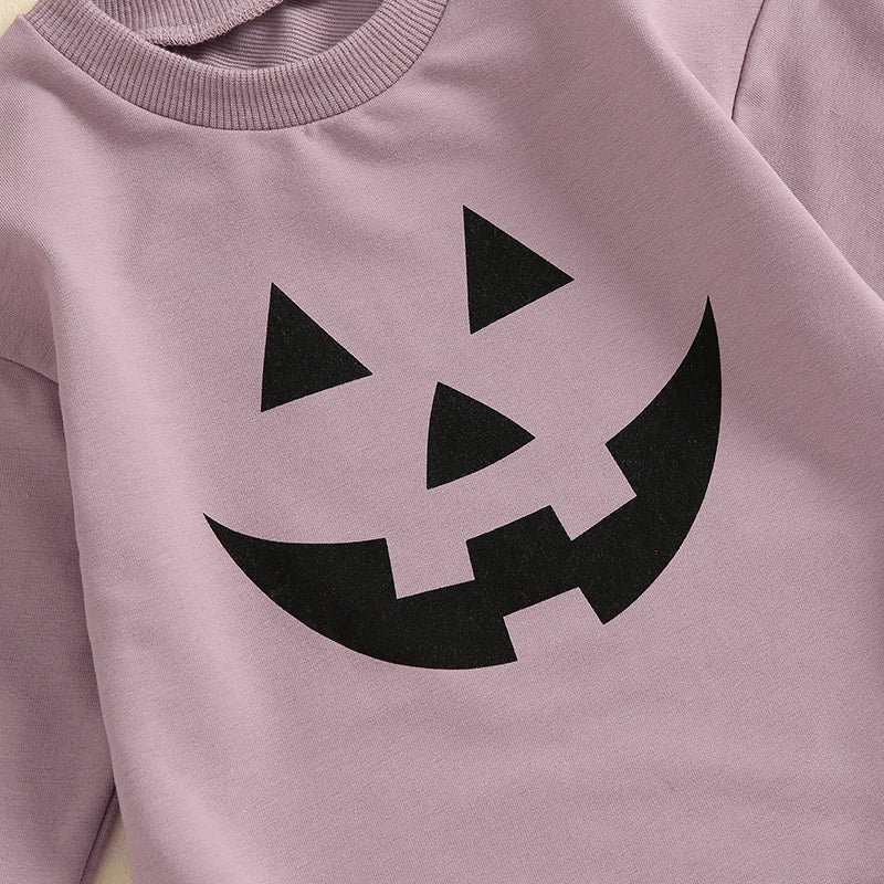 Baby Girls Boys Halloween Romper Casual Pumpkin Jack O Lantern Face Print Round Neck Long Sleeve Jumpsuit