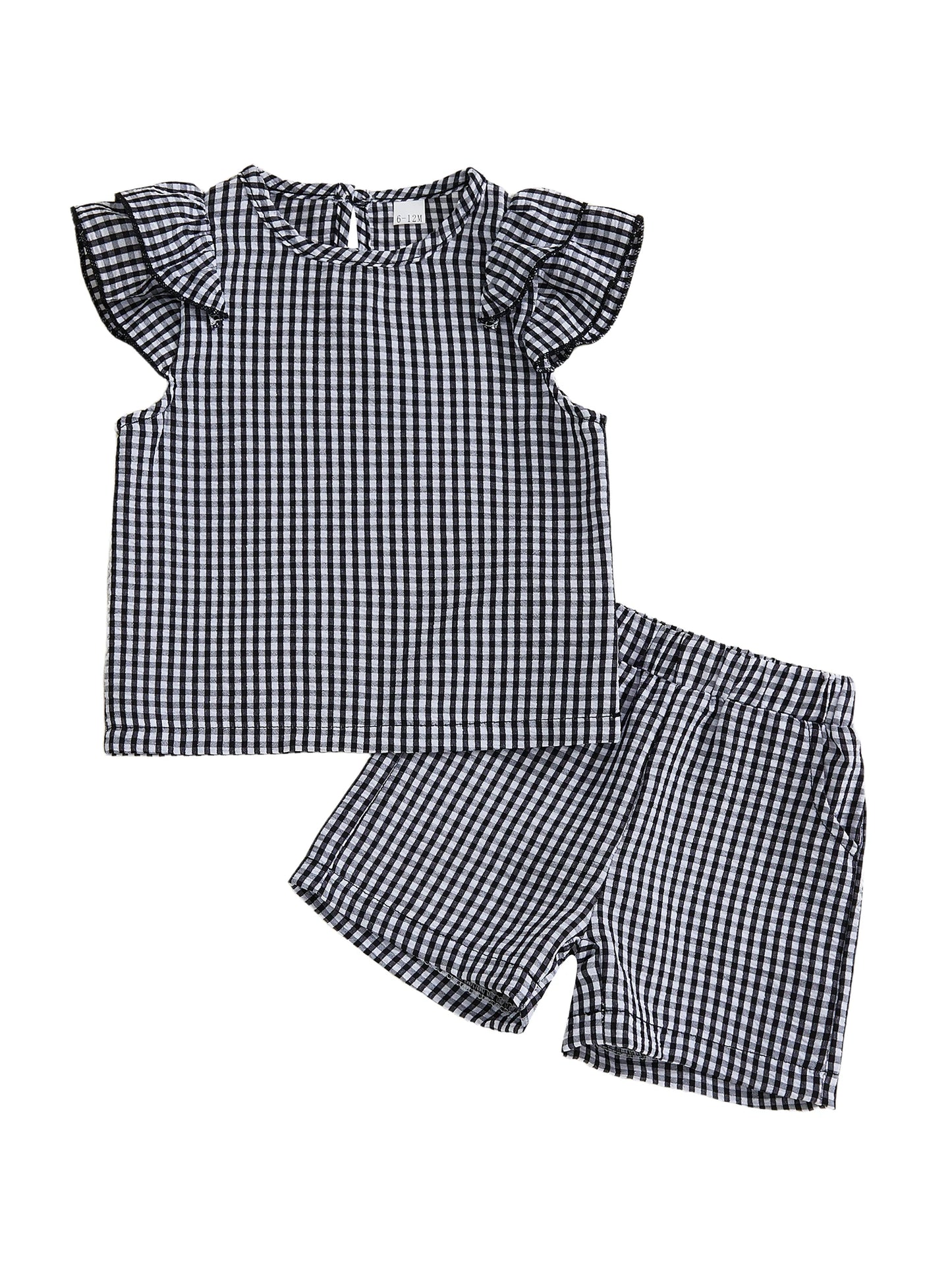 Baby Toddler Girls 2Pcs Plaid Outfit Fashionable Cute Flying Sleeve Top with Shorts Clothing Set