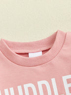 Baby Toddler Girls 2Pcs Fall Outfit Huddle & Cuddles Long Sleeve Bow Football Print Top + Pants Jogger Set Clothes