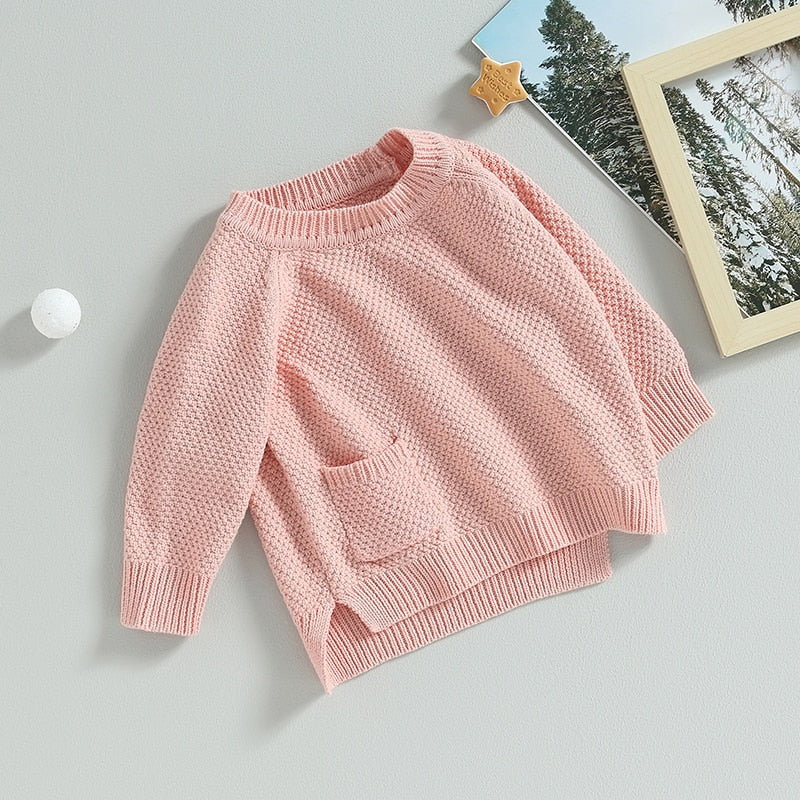 Baby Boy Girl Knitted Sweater Warm Long Sleeve Pullover with Pocket Autumn Knitwear